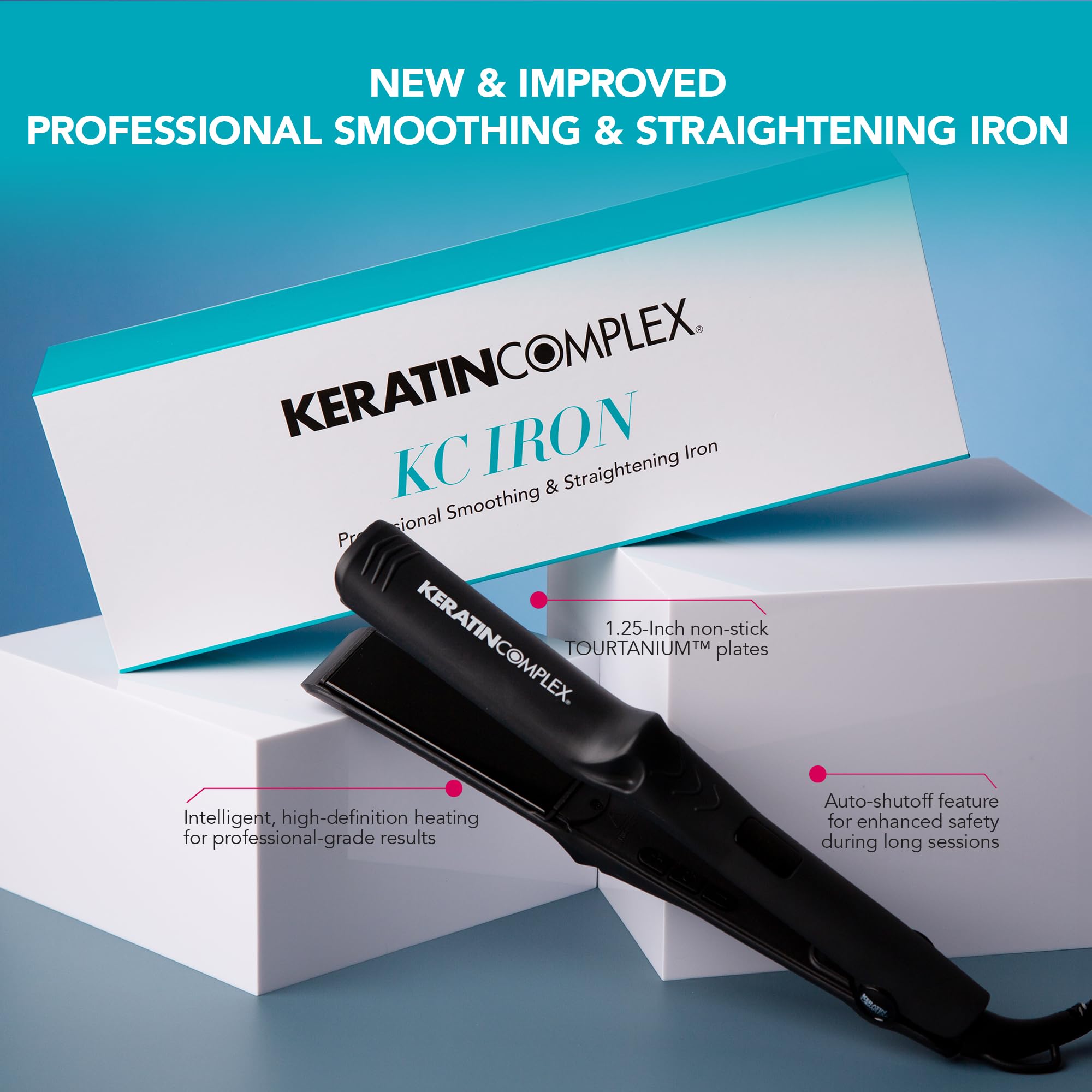 Keratin Complex KC Iron Professional Smoothing Iron - Salon-Grade Flat Iron for Hair Straightening & Styling - Perfect for Home Use, Travel & Professional Salons