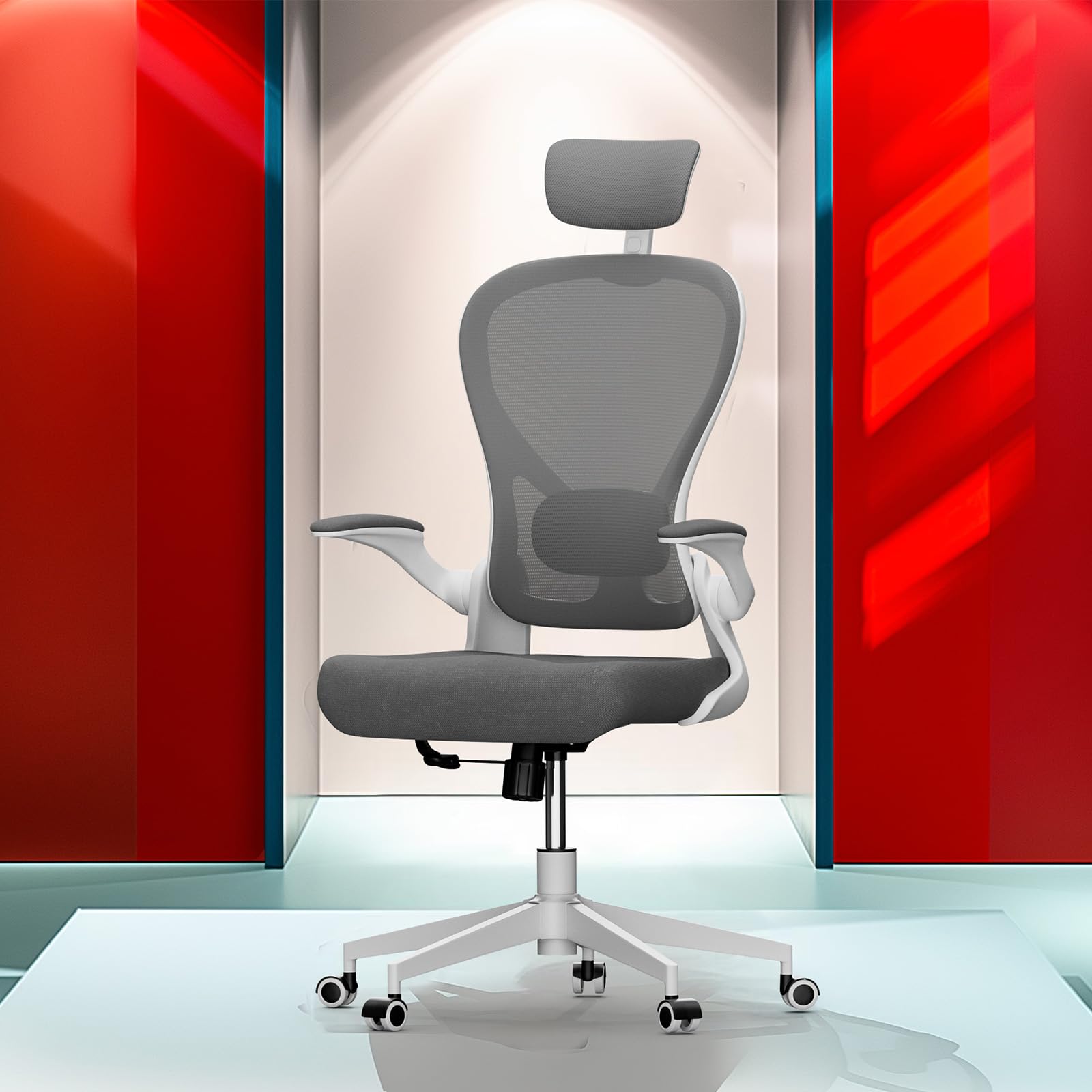 Frylr Heavy Duty Office Chair - Ergonomic Big and Tall Desk Chair with Supportive Mesh Back, 400lbs Weight Capacity, Grey - Perfect for Home Office, Gaming, and Executive Workspaces