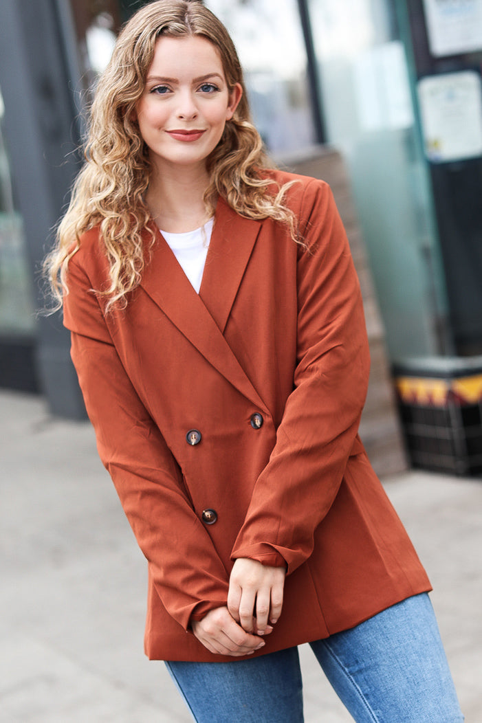 Going Up Rust Double Button Collar Lapel Blazer Jacket for Men - Stylish Business Casual Coat for Office, Wedding & Formal Events
