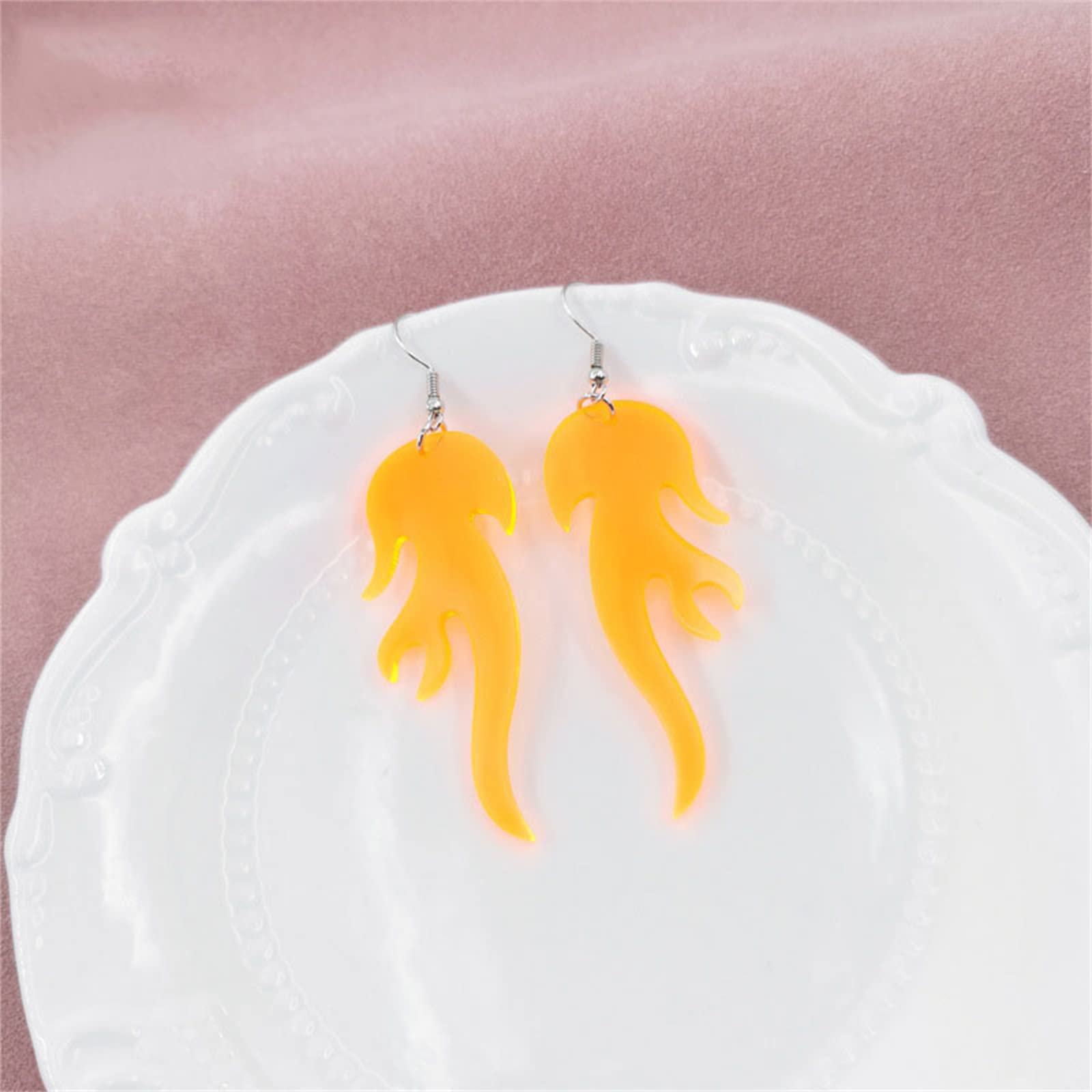 MALOYANVE Acrylic Fire Flame Earrings for Women - Lightweight Geometric Dangle Drop Earrings, Unique Statement Jewelry for Cosplay, Halloween, Parties & Gifts | Perfect for Costume Events, Night Out & Bold Fashion Looks