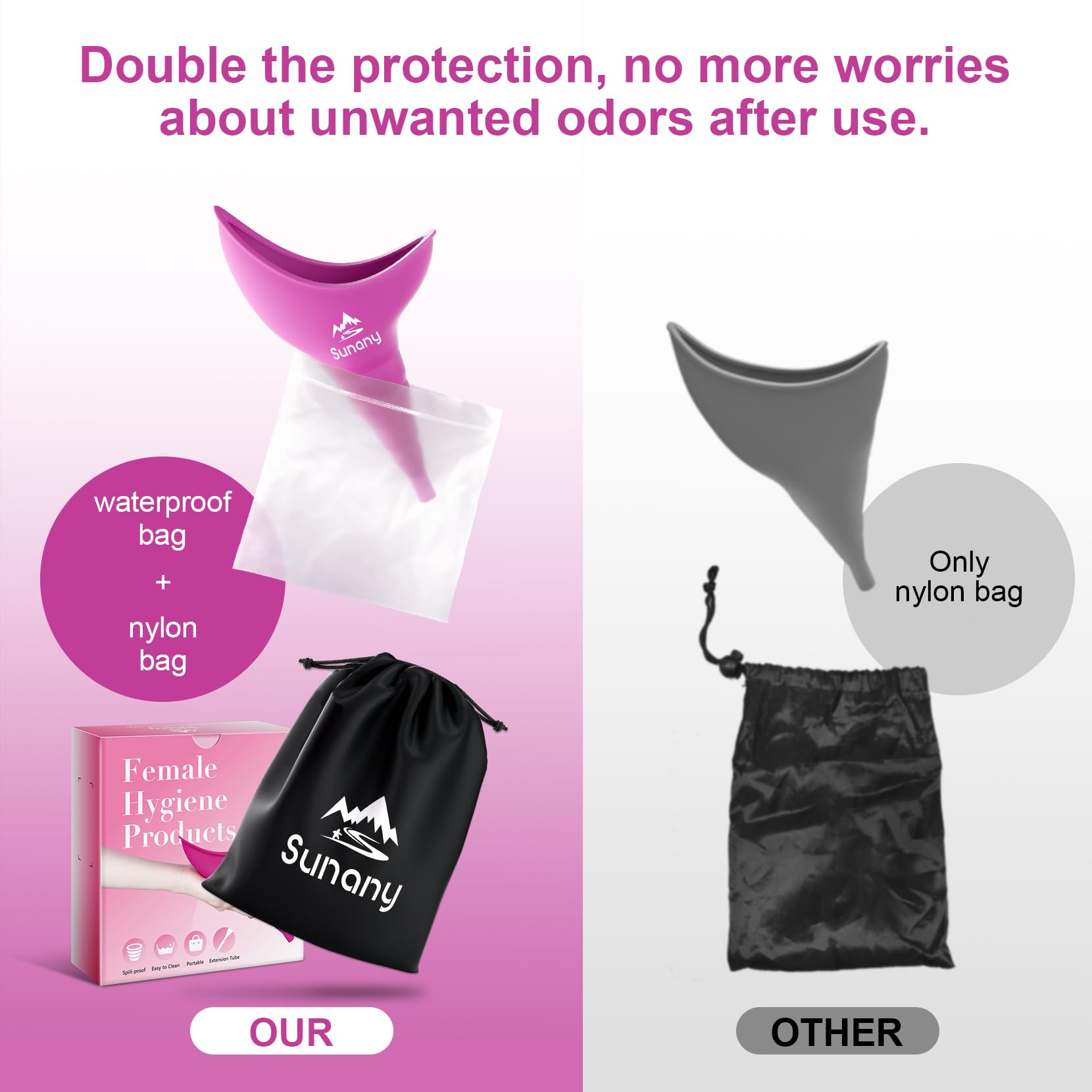 Sunany Female Urinal with Silicone Funnel - Portable Standing Pee Device for Women - Reusable Outdoor Travel Urinal - Perfect for Camping, Hiking, Road Trips & Emergency Use