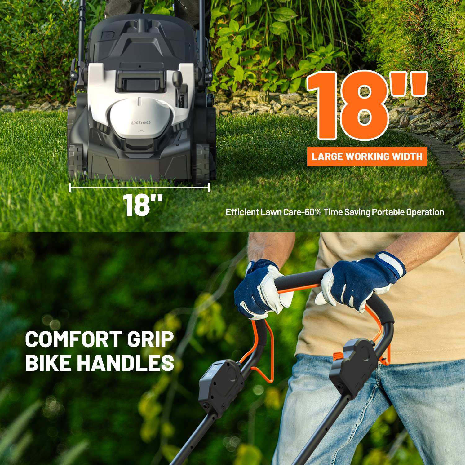 Litheli 20V Brushless Self-Propelled Cordless Lawn Mower with 2x4.0Ah Batteries - 18 Inch Cutting Width - Perfect for Medium to Large Yards & Landscaping