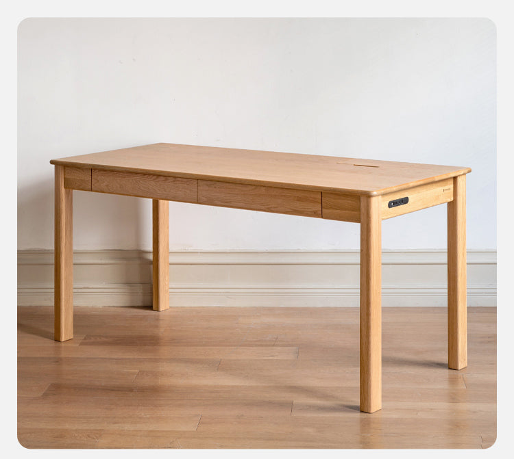 Premium Solid Oak & Ash Wood USB Office Desk - Modern Home & Workspace Furniture for Productivity & Organization | Perfect for Remote Work, Study & Office Setup