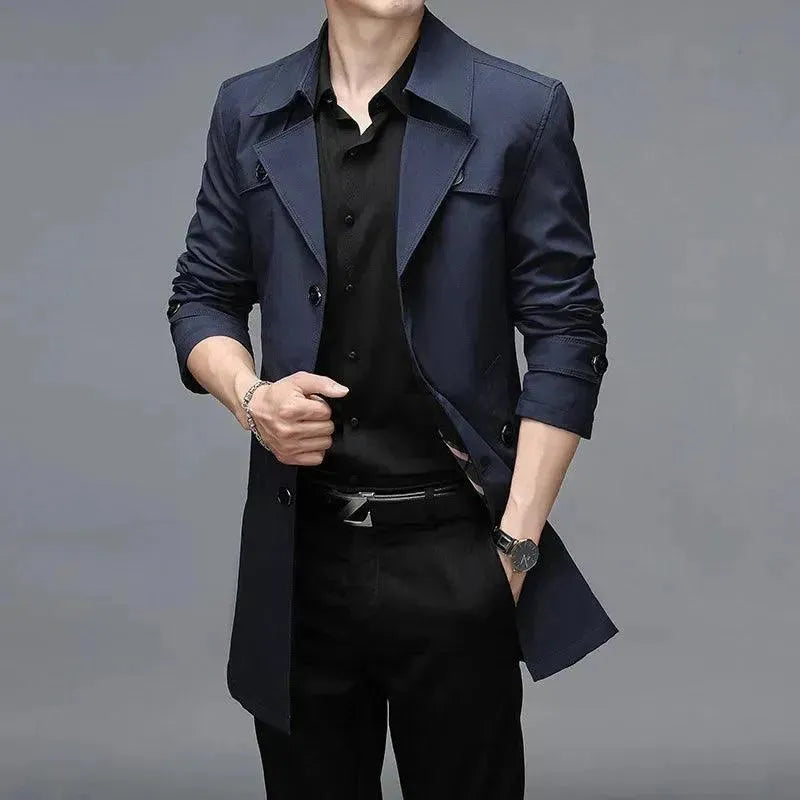 Slim Fit Single Breasted Men's Trench Coat - Classic Waterproof Overcoat for Business & Casual Wear | Perfect for Office, Travel & Outdoor Activities