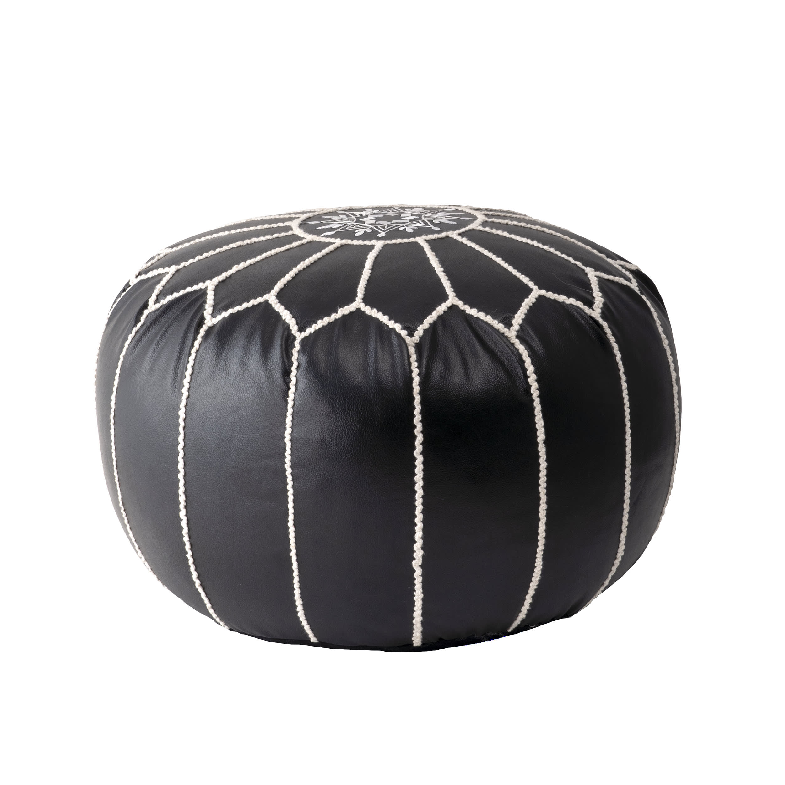 Premium Black Faux Leather Pouf Ottoman - Stylish Footrest & Extra Seating for Living Room, Bedroom, or Office Decor