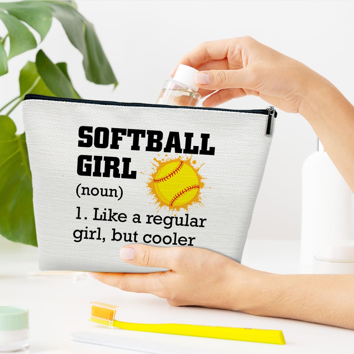 **Softball Makeup Bag - Inspirational Gifts for Players, Coaches & Softball Lovers - Sports Team Accessories for Women - Perfect for Travel, Games & Everyday Use**