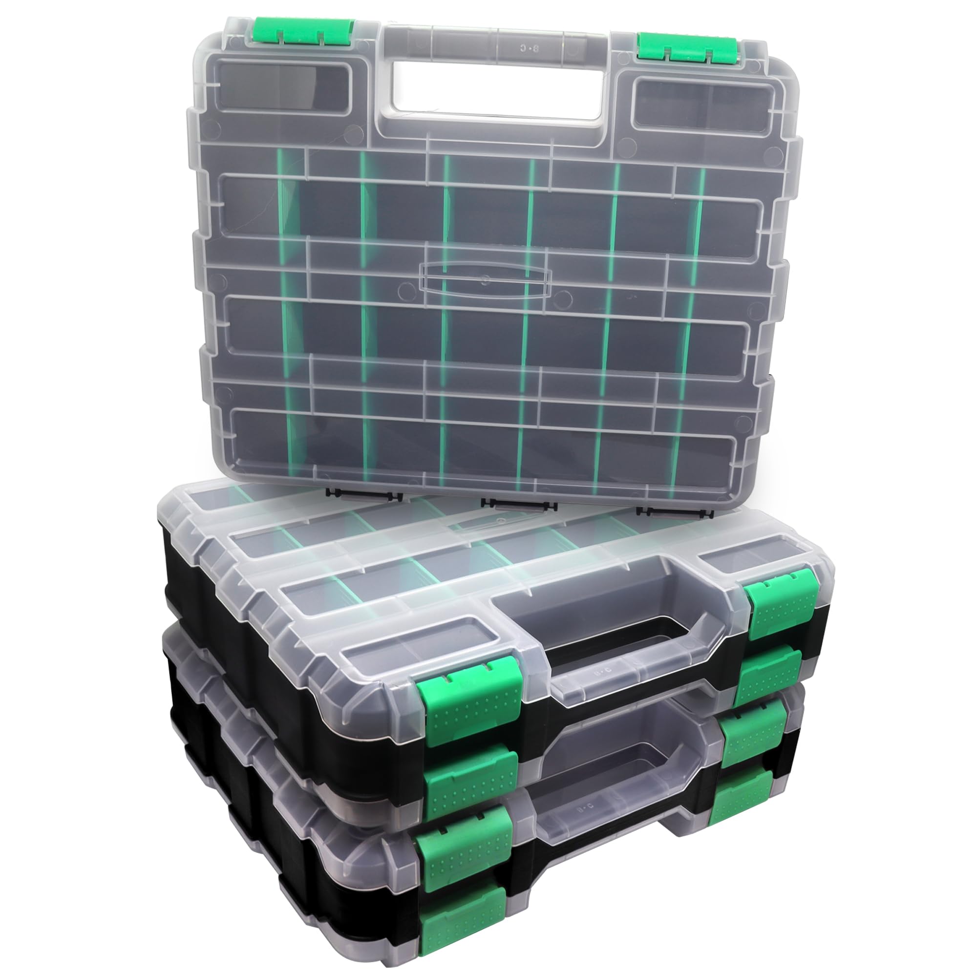 Heavy Duty Double-Sided Tool Box Organizer - Portable Hardware Storage Box with Removable Plastic Dividers for Screws, Nuts, Nails, Bolts - Durable Small Parts Organizer for Garage, Workshop & DIY Projects (Green)