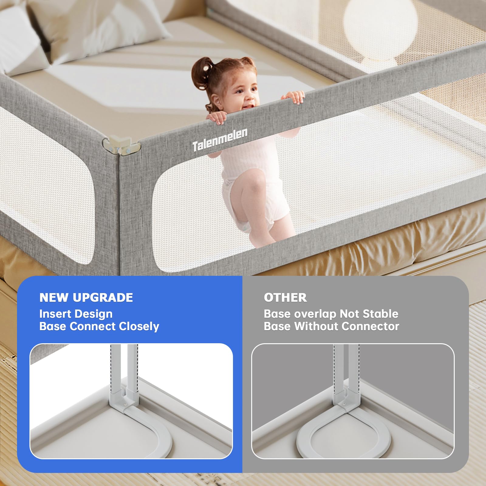 3-Pack U-Shaped Toddler Bed Rails with Child Lock - Adjustable Height Safety Bed Guard for King Size Beds (78.7×78.7x74.8