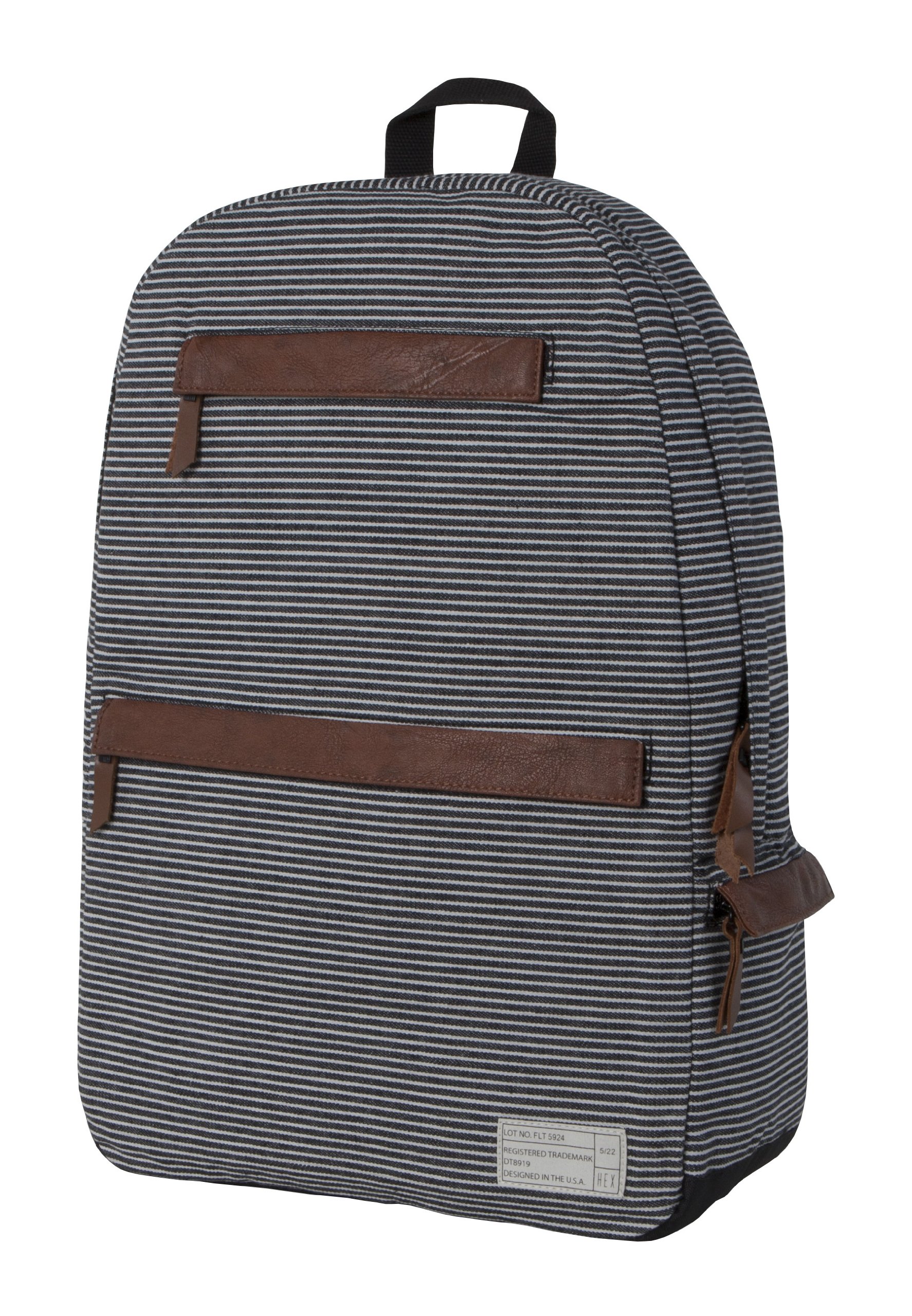 HEX Fleet Collection Laptop Backpack for 15-Inch MacBook Pro - Water Resistant Travel Backpack with USB Charging Port, Black/Grey Stripe (HX1082 - BYST) - Perfect for Work, School & Business Travel