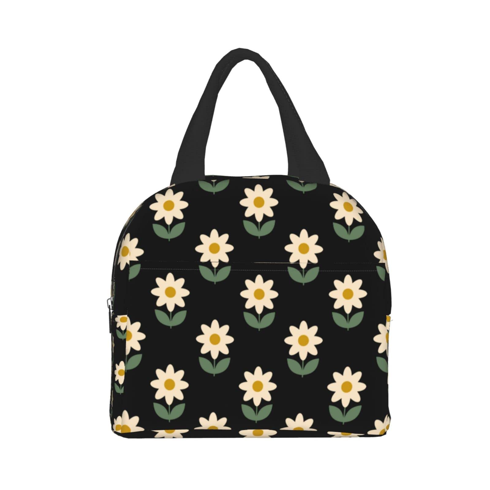 Flower Print Insulated Lunch Box - Reusable & Leak-Proof Lunch Bag for Men & Women - Portable Meal Container for Work, Travel, Picnic & Outdoor Activities