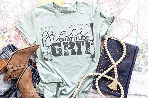 Grace and Grit Christian Women's T-Shirt - Inspirational Boss Lady Tee - Mom Boss & Gratitude Shirt - Country Style Apparel for Women - Perfect for Work, Church & Casual Wear