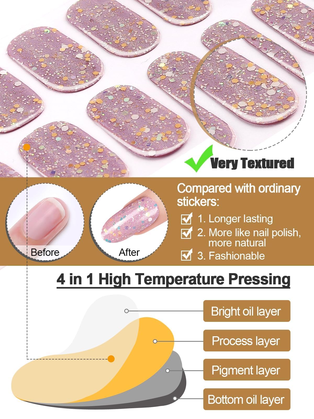 Kalolary 20-Pack Luminous Glitter Gel Nail Polish Stickers - Semi-Hardened Self-Adhesive Nail Art Decals for UV/LED Lamp Curing | Perfect for DIY Manicures, Salon Nail Designs & Party Glam Looks