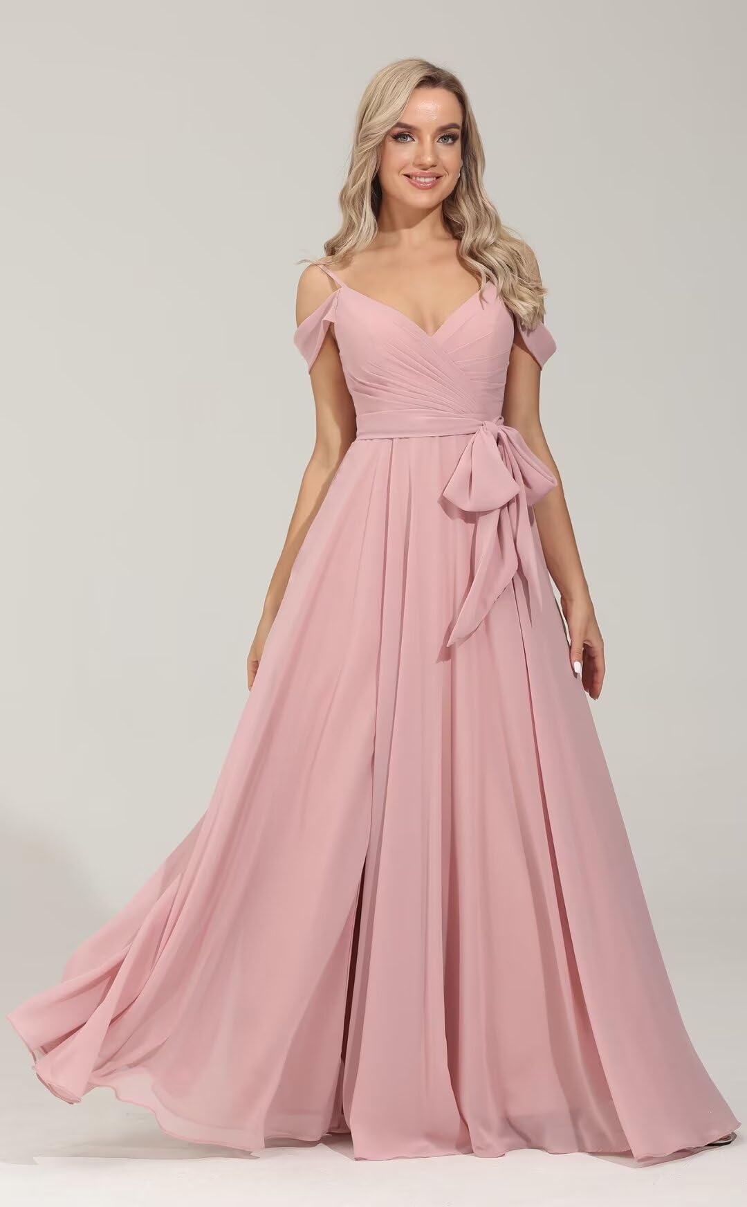 2025 New Off Shoulder Bridesmaid Dresses - Chiffon Pleated Formal Evening Gowns for Wedding Guests & Special Occasions | Elegant Women's Party Dresses for Prom, Cocktail Events & Black Tie Affairs