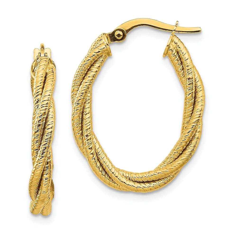 14K Yellow Gold Twisted Oval Hoop Earrings for Women - Elegant Fine Jewelry Gift for Birthday, Anniversary & Special Occasions