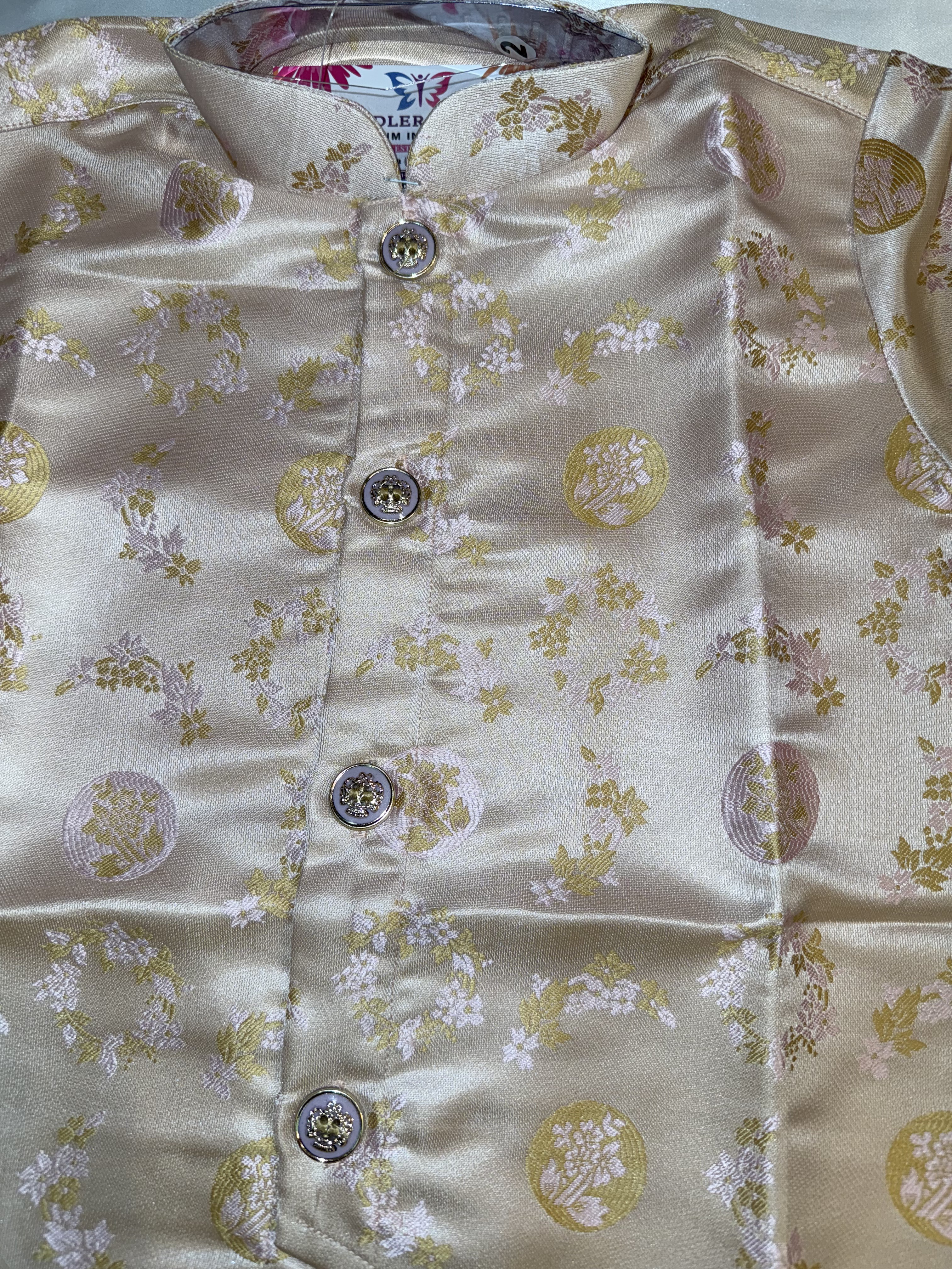 Stylish Peach Jacquard Kurta & Cotton Pajama Set for Boys | Traditional Indian Ethnic Wear | Perfect for Festivals, Weddings & Special Occasions