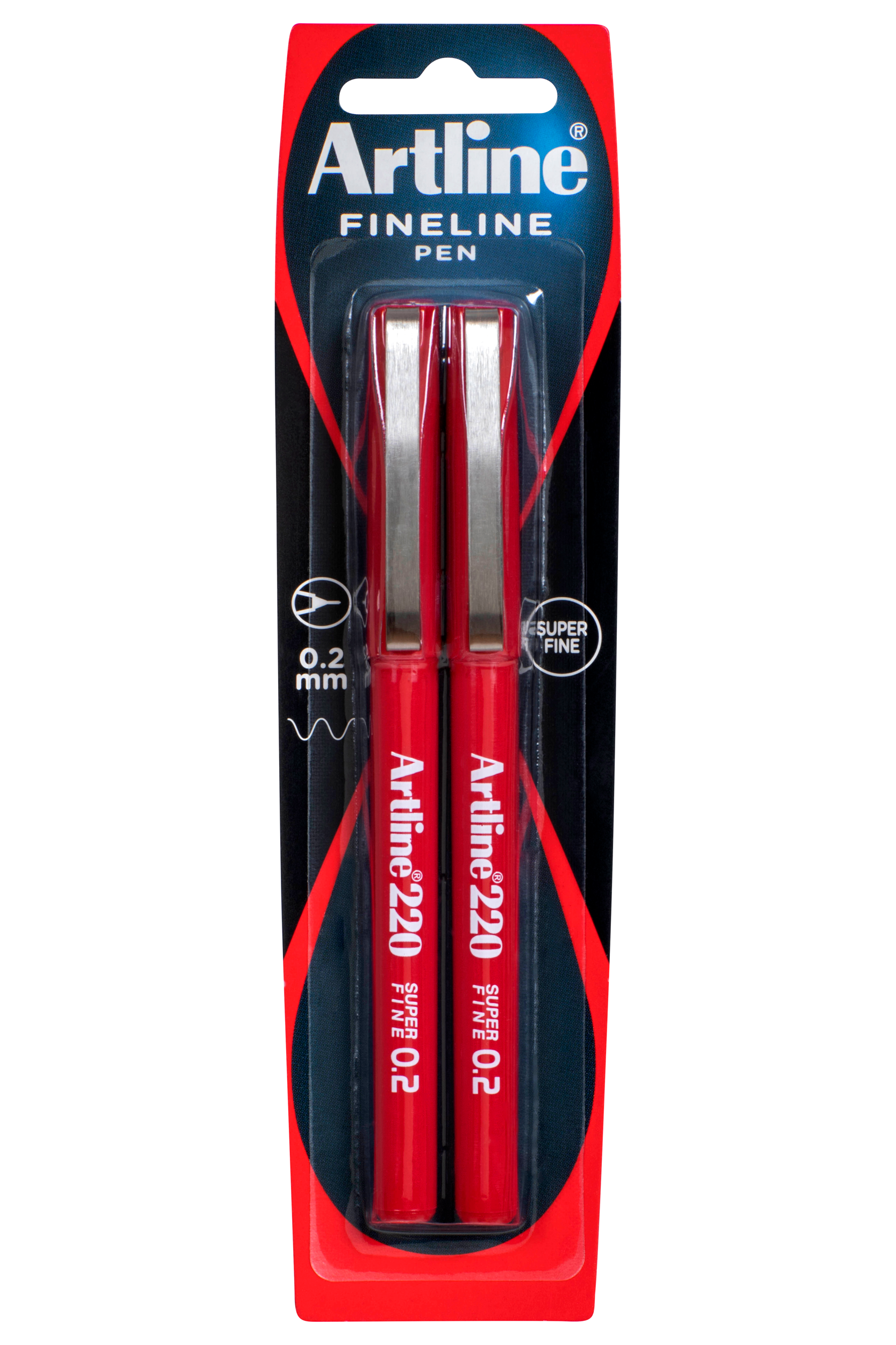 Artline 220 Fineliner Pen 0.2mm Fine Tip Red Marker - 2 Pack Set for Sketching, Journaling & Office Use