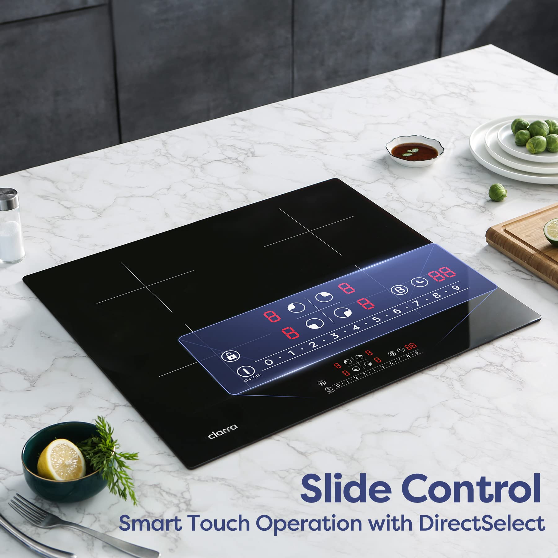 CIARRA CBBIH4B 4-Burner Induction Cooktop 7200W with Booster Function, Touch Control, Timer, Ceramic Glass, 9 Power Levels, Child Safety Lock - Perfect for Home Kitchens, Restaurants & Outdoor Cooking
