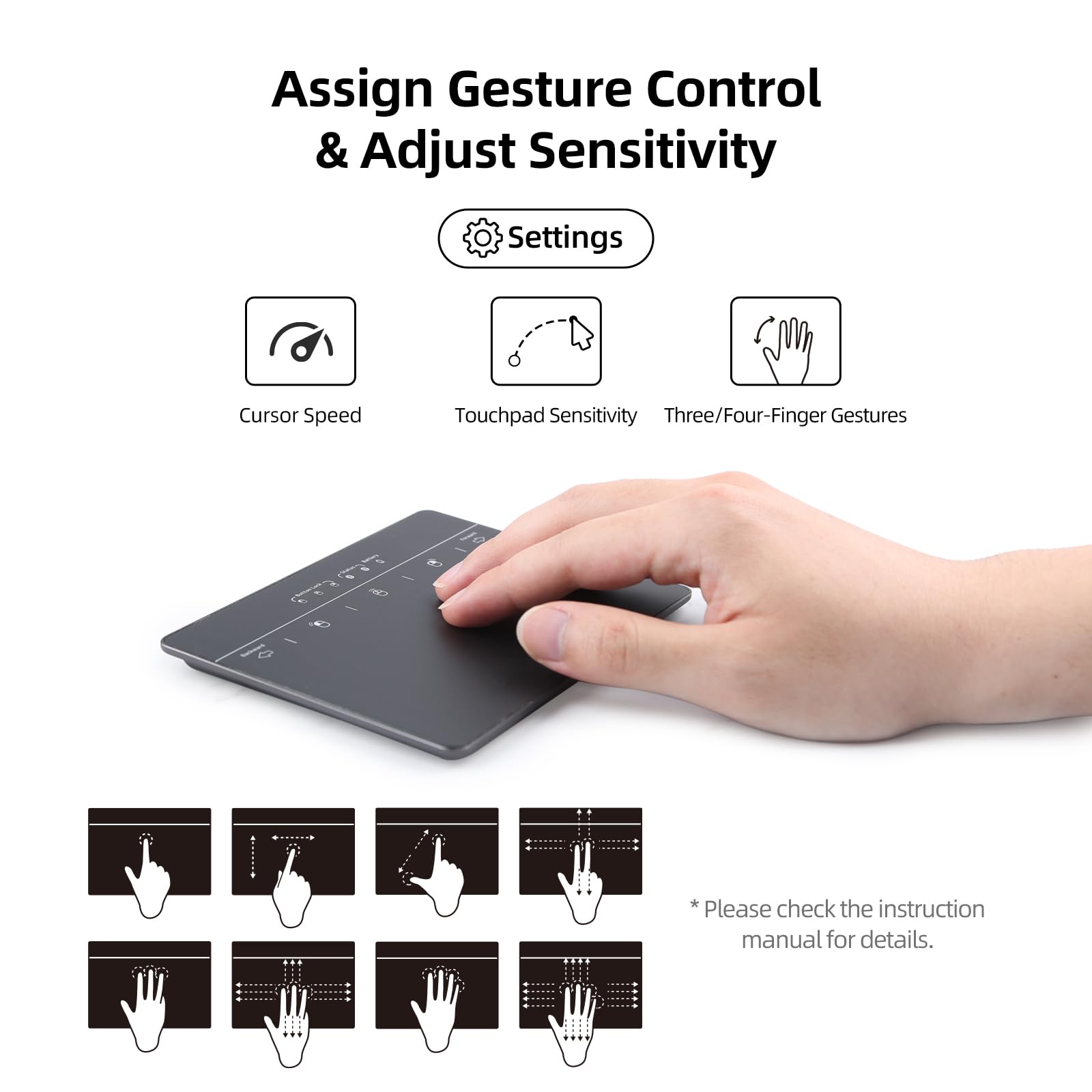Wireless Bluetooth Touchpad for Windows 7/10/11 - Multi-Touch Gesture Rechargeable USB Mouse Pad for PC, Laptop & Notebook - Perfect for Office Work, Gaming & Home Use (Black)