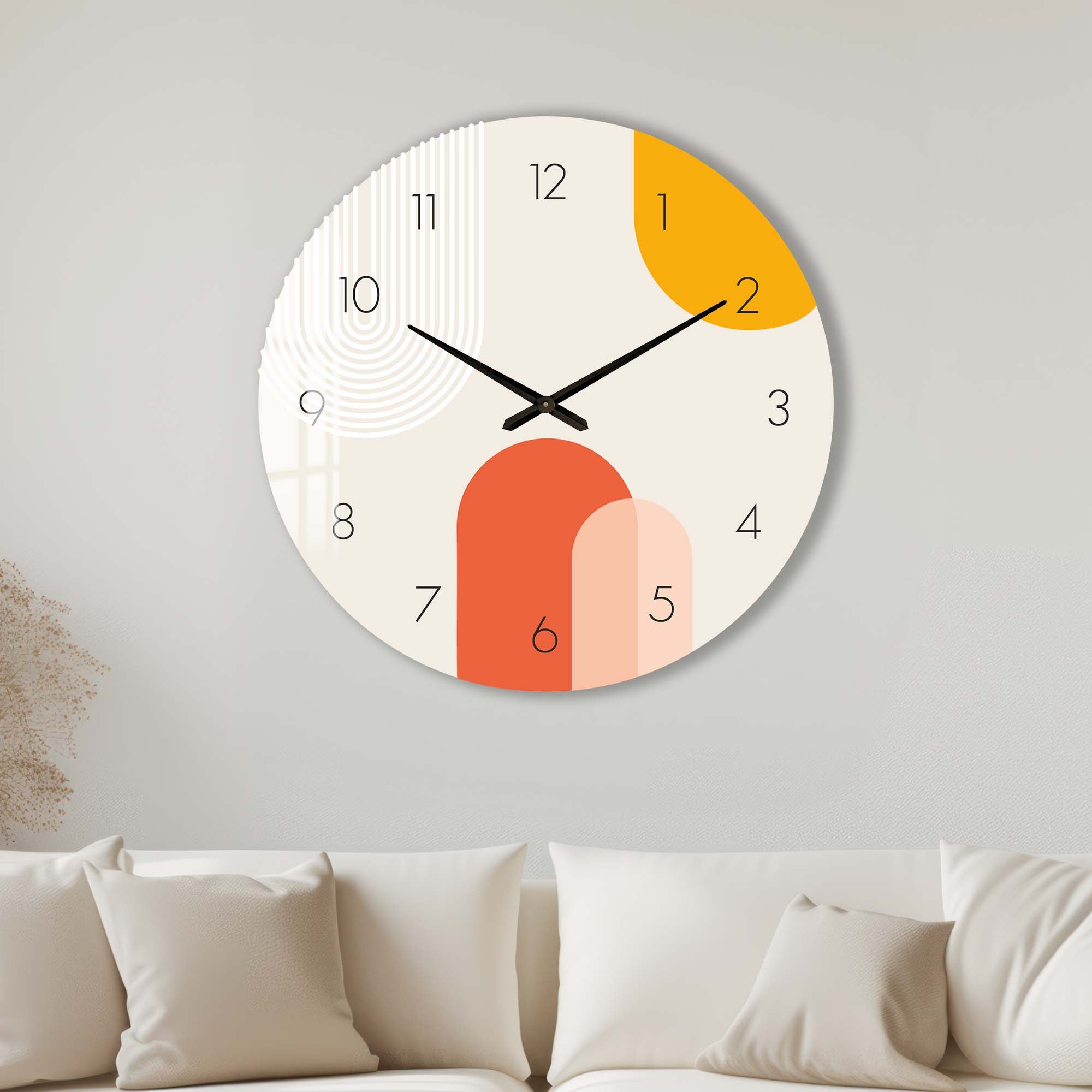 Stylish Beige Puffy Glass Wall Clock - Modern Home & Office Decor - Perfect for Living Room, Bedroom, Kitchen, and Workspace