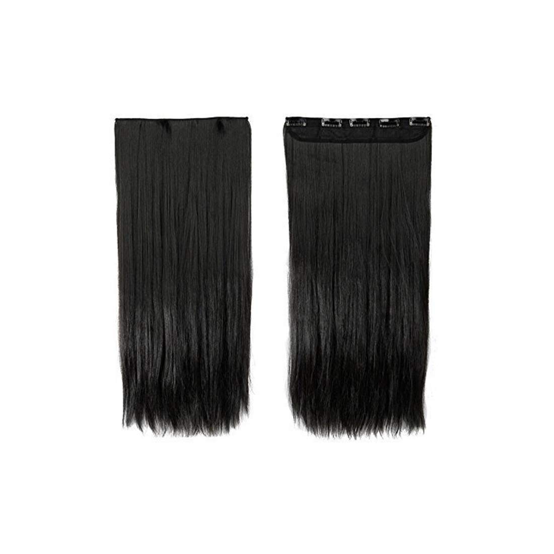 BeatStock 24 Inch Synthetic Straight Hair Extensions for Women - 5 Clips in 1 Piece for Added Length & Volume (Black) | Perfect for Parties, Weddings & Everyday Styling