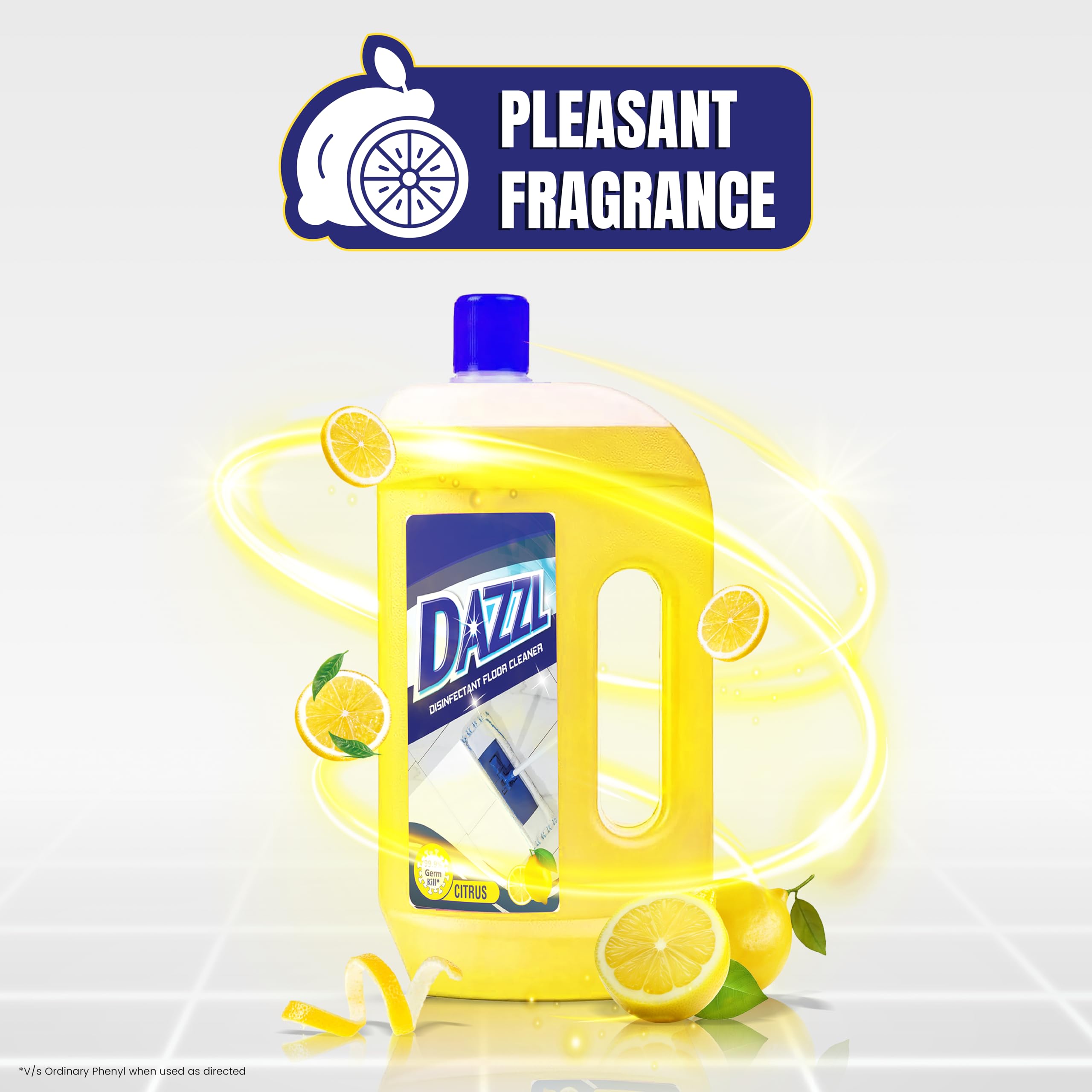 Dazzl Disinfectant Surface & Floor Cleaner Liquid - Citrus Scent (2 Liters) | Kills 99.9% Germs & Bacteria | Safe for Tile, Marble, Granite Floors | Works with All Floor Mops | Ideal for Kitchens, Bathrooms & High-Traffic Areas