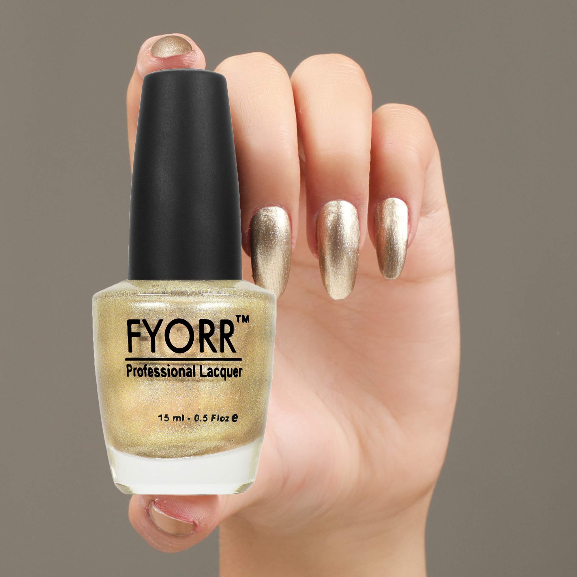 FYORR 15ML Quick Dry Nail Polish - Long Lasting, Smooth Finish, Gold Rush Shimmer - Perfect for Manicures, Pedicures, and Nail Art Designs