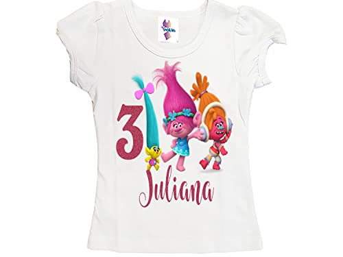 Custom Troll Poppy Birthday Shirt for Girls | Personalized Kids Graphic Tee | Fun Birthday Party Outfit & Gift