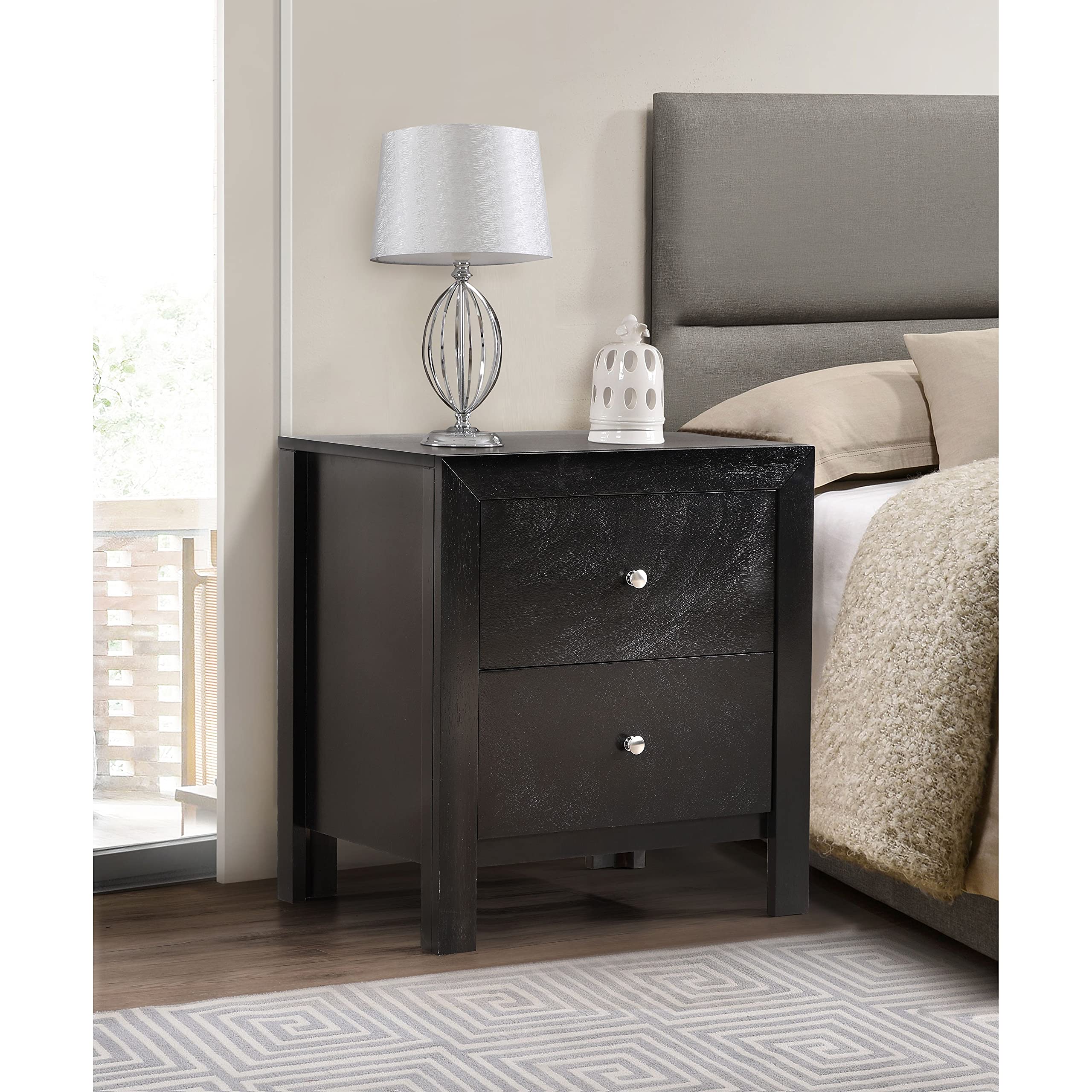 Black Glory Furniture Burlington 2-Drawer Nightstand - Modern Bedside Table for Bedroom, Guest Room & Nursery Storage