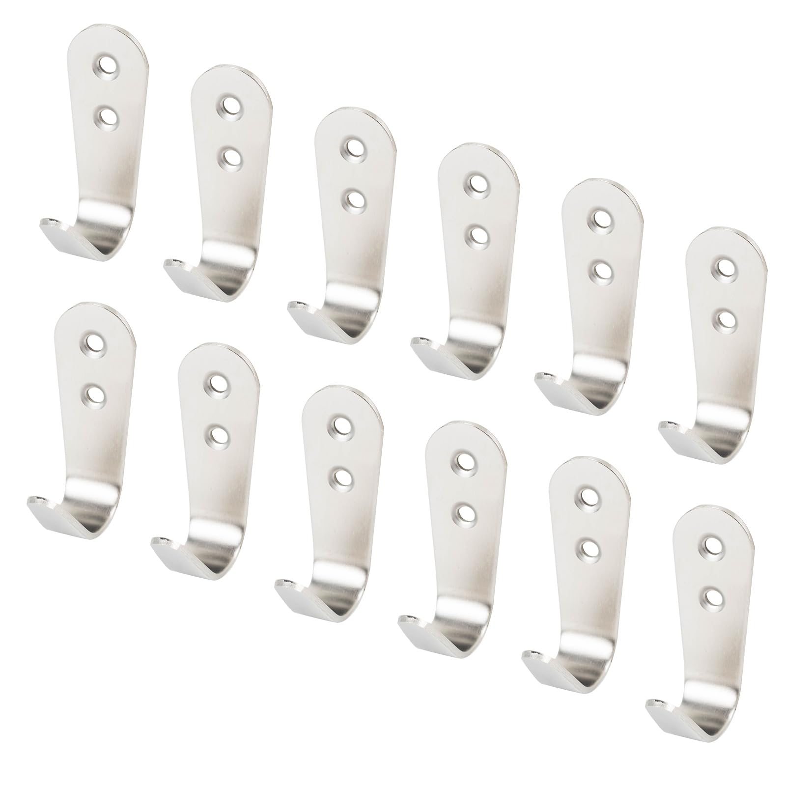 12 Pack Heavy Duty Stainless Steel Hooks - Wall Mounted Coat Hooks, Robe Hooks & Towel Hooks for Bathroom, Kitchen, Garage, Office & Outdoor Use | Durable Silver Finish for Keys, Decor & Organization