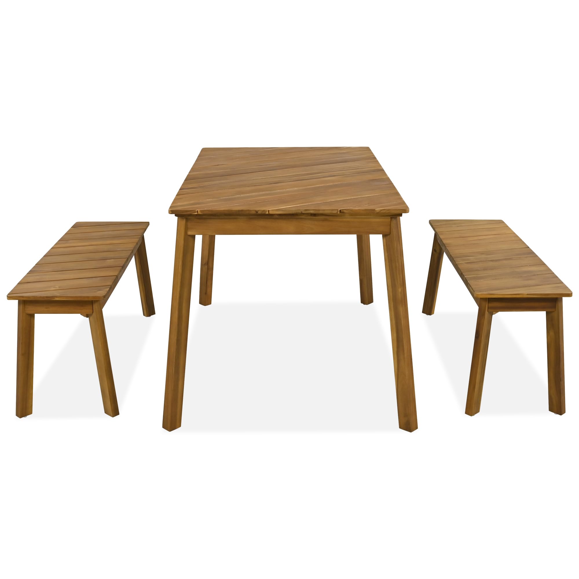 LZ LEISURE ZONE 3-Piece Acacia Wood Outdoor Dining Set with 2 Benches - Patio, Garden, Poolside & Indoor Furniture - Perfect for Backyard BBQ, Picnics & Outdoor Entertaining