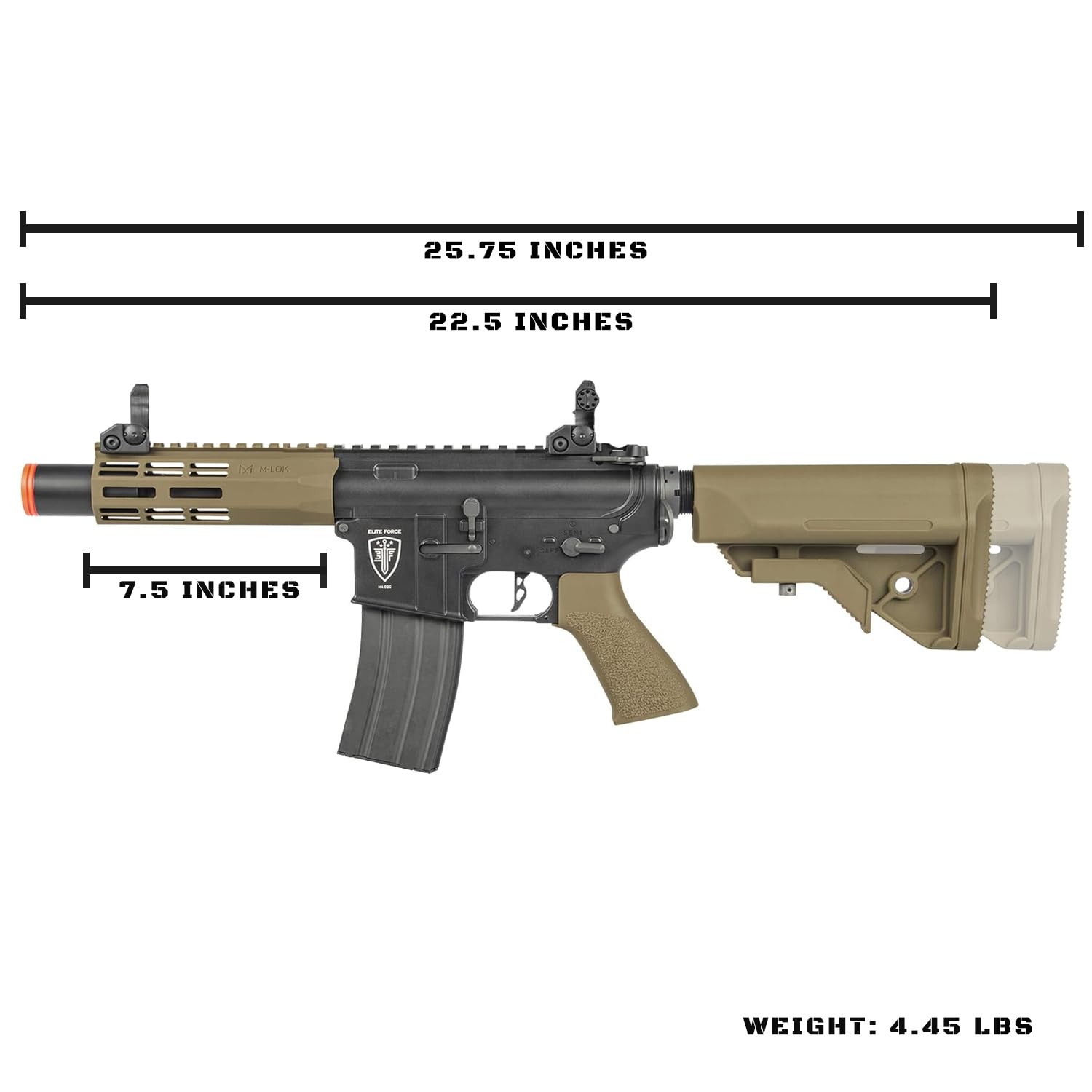 Elite Force M4 AEG Automatic 6mm BB Airsoft Rifle - CQC Tactical Gun in Black/Tan - Perfect for Airsoft Battles, Target Practice & Military Simulation