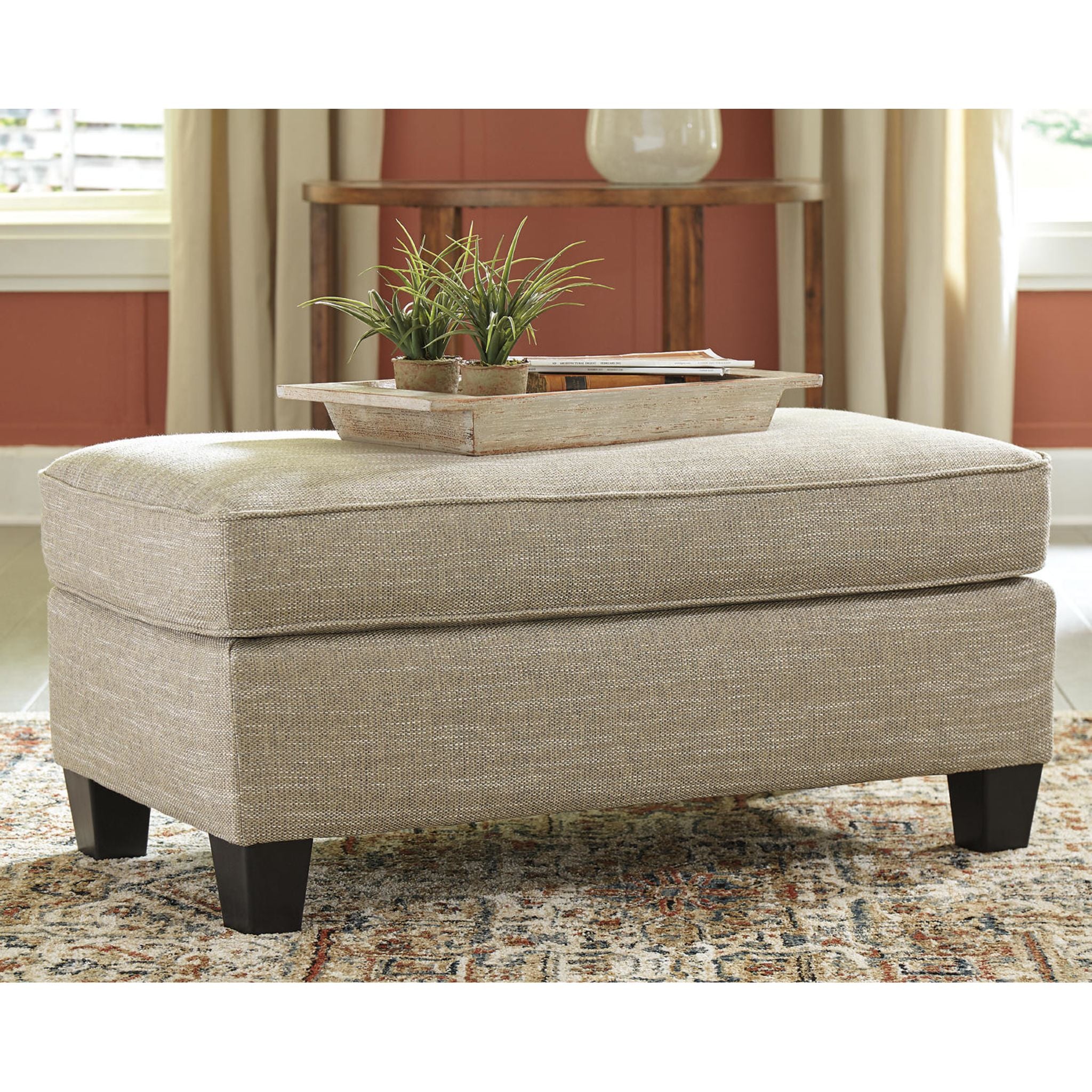 Almanza Ottoman with Wheat-Colored Fabric - Stylish and Comfortable Footrest for Living Room, Bedroom, or Office