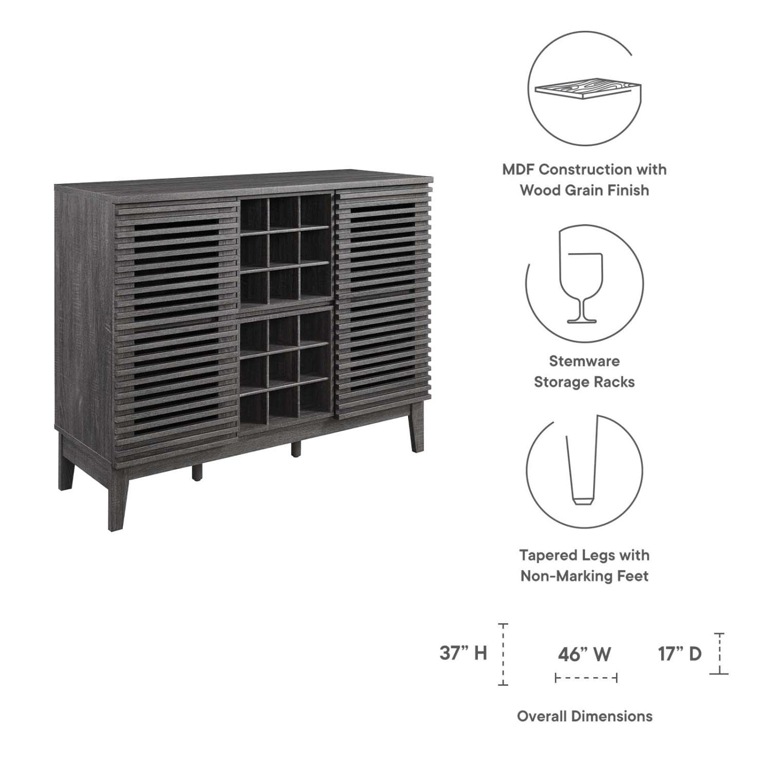 Mid-Century Modern Wine Bar Cabinet - Modway Render Charcoal Wood Storage Cabinet 17