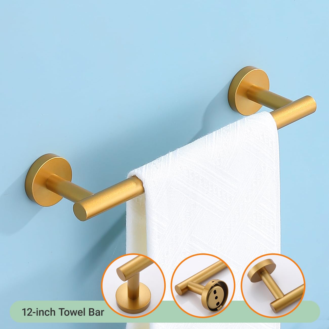 Premium 4-Piece Stainless Steel Bathroom Accessory Set in Gold - Wall Mounted Towel Bar, Hand Towel Rack, Toilet Paper Holder & Robe Hooks (BS100S4-BG) - Perfect for Modern Bathrooms, Guest Suites & Luxury Home Decor