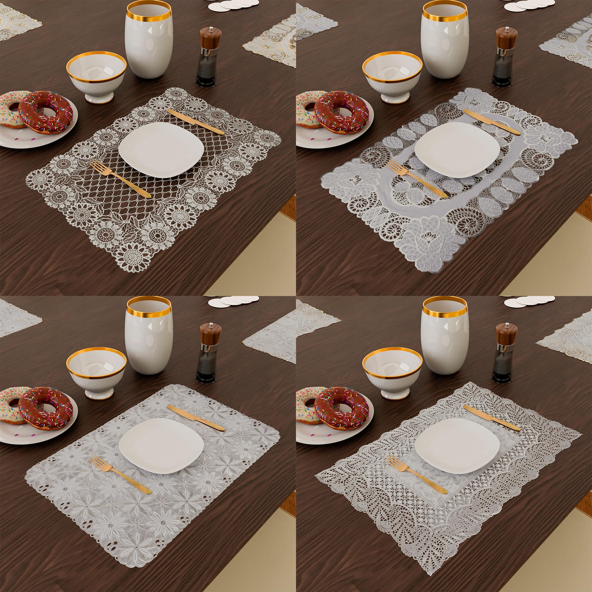 Premium Kuber Industries Placemat Set - 4-Piece Silver Dining Table Mats (14x20 Inches) for Elegant Kitchen & Dining Room Decor | Perfect for Everyday Meals, Dinner Parties & Holiday Gatherings