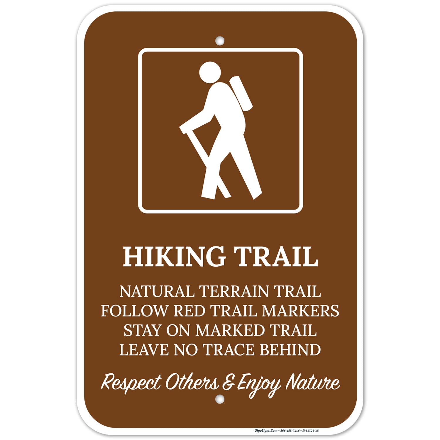 Premium Hiking Trail Signs - 12x18 Inches Rust-Free .063 Aluminum Trail Markers for Outdoor Adventures | Durable, Fade-Resistant & Made in USA | Perfect for National Parks, Campgrounds & Nature Trails