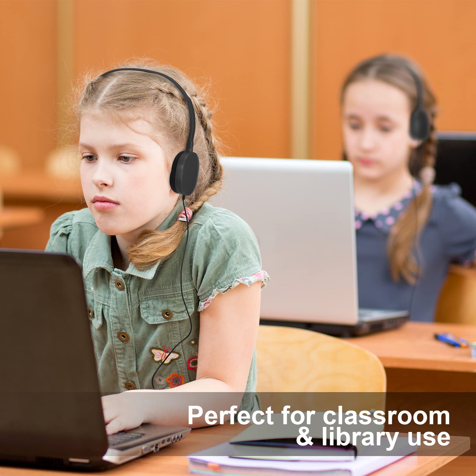 Flutesan 30 Pack Wired On-Ear Headphones - Adjustable Stereo Headphones for Kids, Boys & Girls - Lightweight Children's Earbuds for School, Travel, Airplane, Laptop & Tablet Use - Ideal for Online Classes & Entertainment (Black)