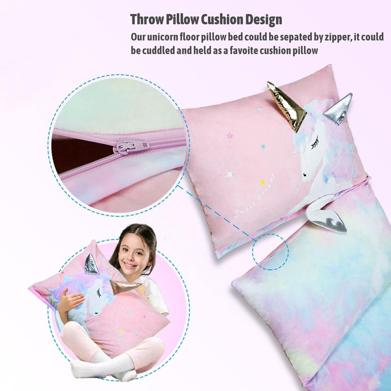 Unicorn Kids Floor Pillow - Soft Bed Seat Cover for Girls, Queen Size - Perfect for Playroom, Bedroom, and Cozy Reading Nook