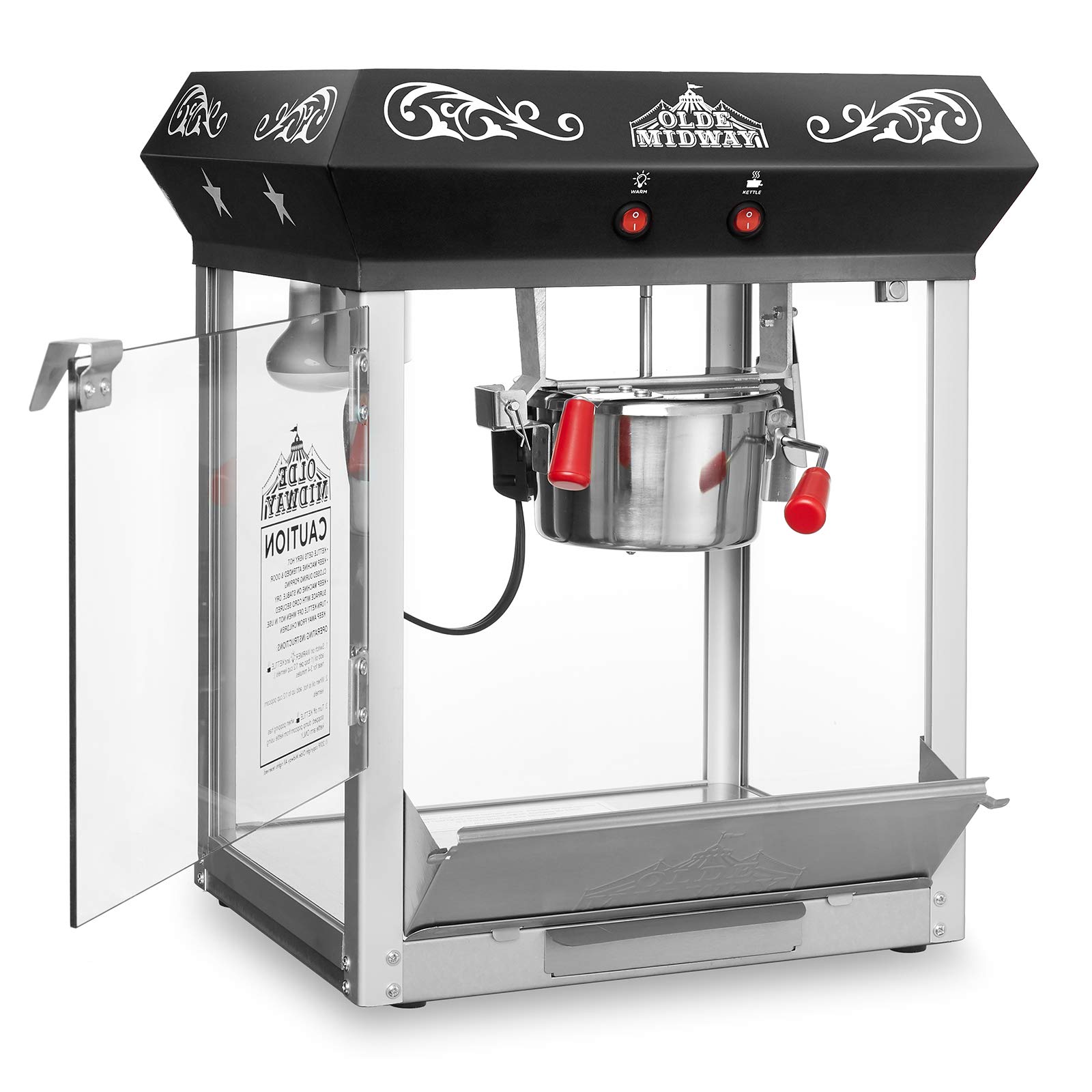 Olde Midway Commercial Popcorn Machine - 6-Ounce Kettle Popper for Movie Theater Style Popcorn at Home (Black) - Perfect for Parties, Carnivals & Home Theater Nights