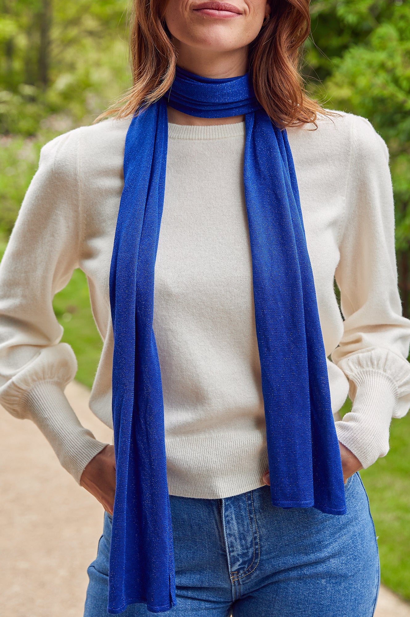Lurex Scarf for Women - Soft & Shiny Cobalt Blue Fashion Scarf - Perfect for Winter Outfits, Parties & Holiday Gifts