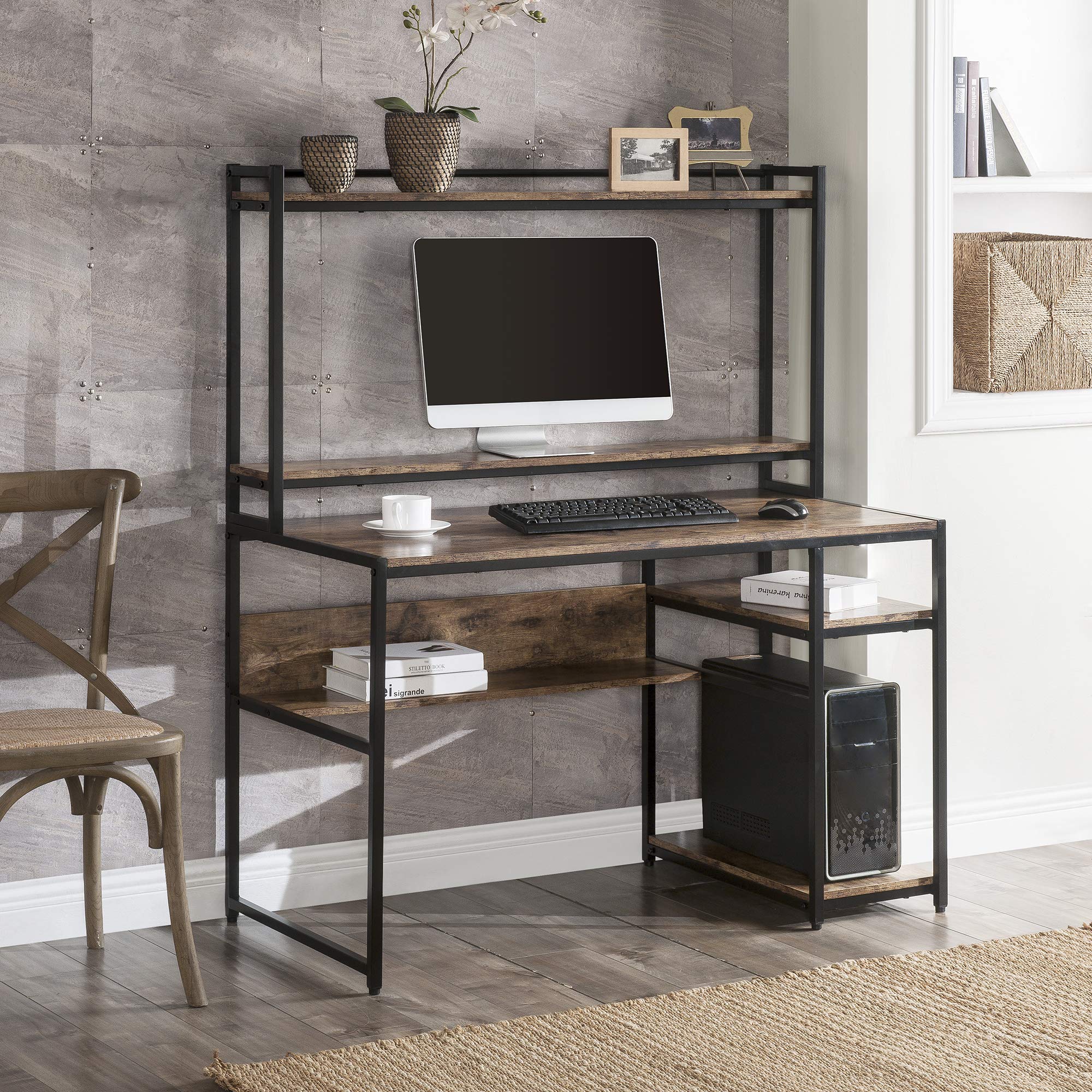 Merax 2-Tier Computer Bookshelf with Removable Monitor Riser - 47.2