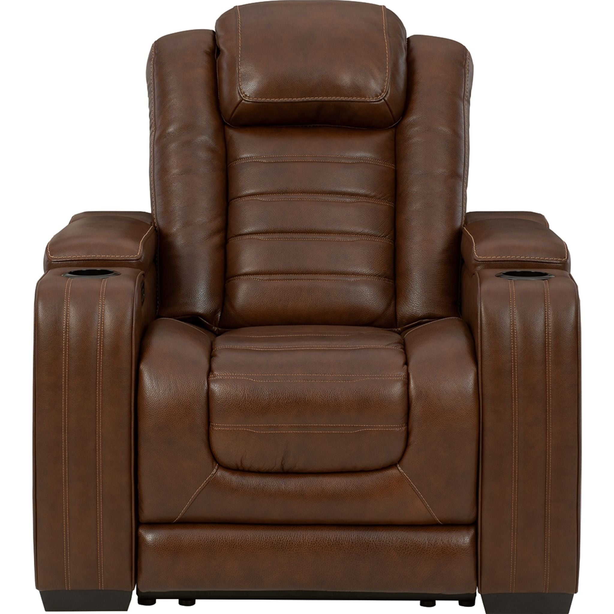 Power Recliner Chair with USB Ports and Cup Holders - Chocolate Brown Leather - Perfect for Living Room, Home Theater, and Office Relaxation