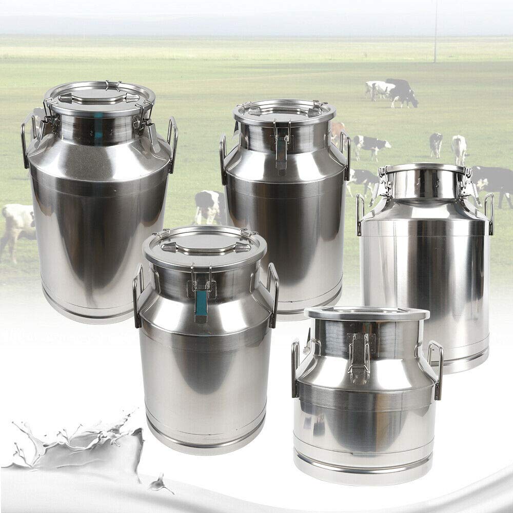 304 Stainless Steel Milk Can 5.3-15.9 Gallon (20-60L) - Heavy Duty Food Grade Silicone Seal, Dent Resistant for Boiling Milk, Making Sauce, Brewing & Farm Use - Perfect for Dairy Farmers, Home Chefs & Commercial Kitchens