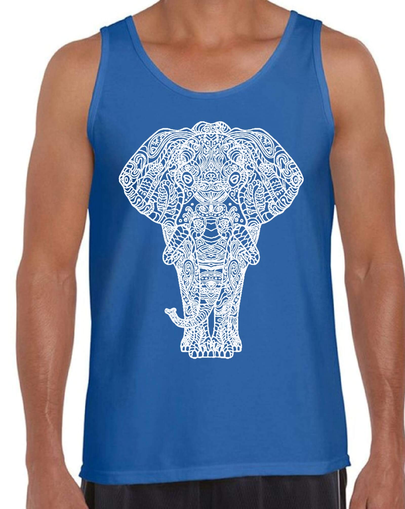 Awkwardstyles Men's Elephant Print Muscle Tank Top - Animal Lover Graphic Tee with Aztec Design & Free Bookmark Gift - Perfect for Summer Outfits, Beach Wear and Casual Street Style