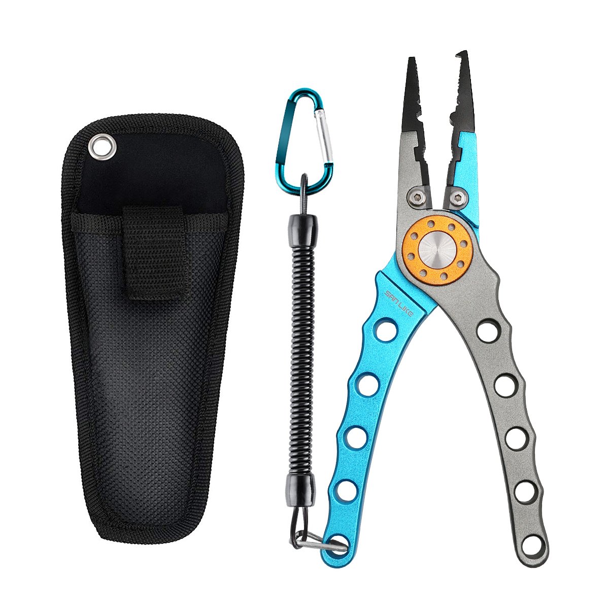**SAN LIKE 7-Inch Aluminum Fishing Pliers with Braid Cutters, Hook Remover & Split Ring Tool - Corrosion Resistant Saltwater Fishing Gear, Includes Sheath & Lanyard - Perfect for Saltwater Fishing, Kayak Fishing, and Offshore Angling**