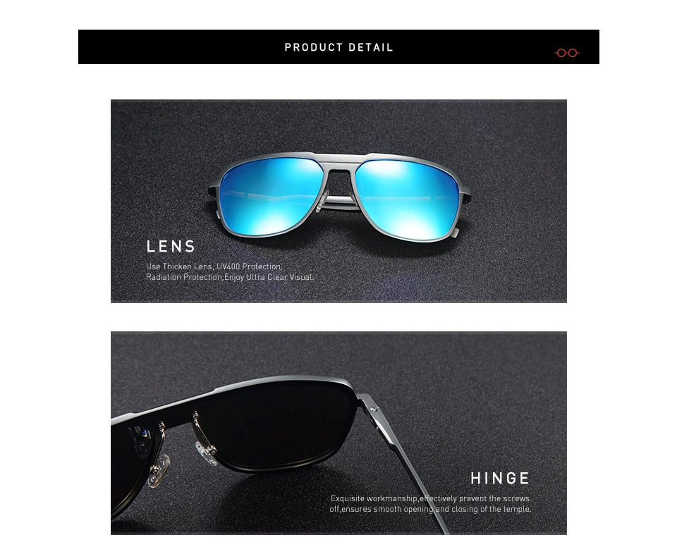 20/20 Unisex Full Rim Square Aluminum Polarized Sunglasses PK017 - Stylish UV Protection for Outdoor Activities, Driving & Fashion