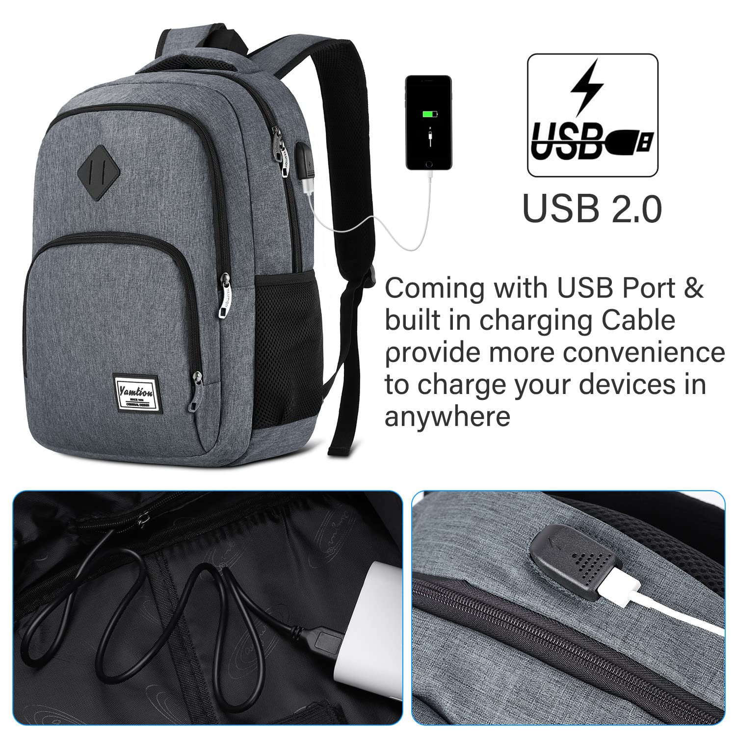 15.6 Inch Laptop Backpack with USB Charging Port - Waterproof Travel Backpack for Men & Women, Durable School Bookbag for College Students & Professionals - Perfect for Business, Work, Commuting & Daily Use