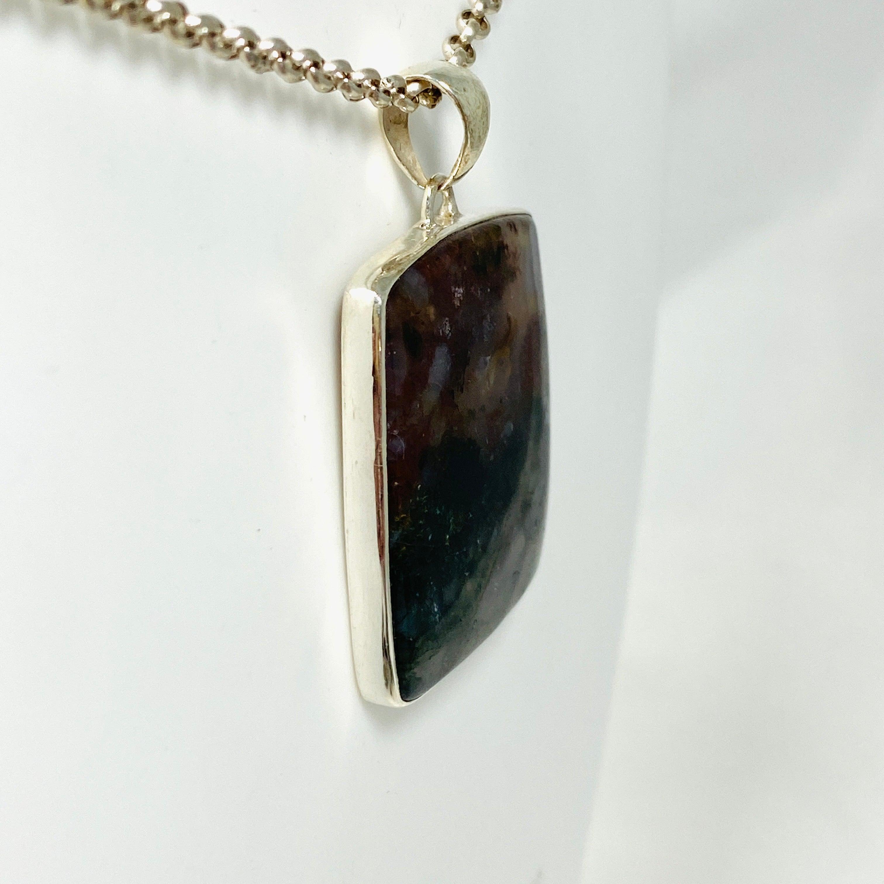 Natural Moss Agate Rectangular Pendant Necklace - KPGJ3629 | Healing Crystal Jewelry for Meditation, Yoga & Spiritual Gifts