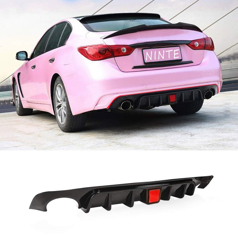 Gloss Black Rear Diffuser with Brake LED for 2018-2024 Infiniti Q50 | Lower Bumper Splitter Lip Spoiler | Enhances Aerodynamics & Sporty Style for Street Racing & Car Shows