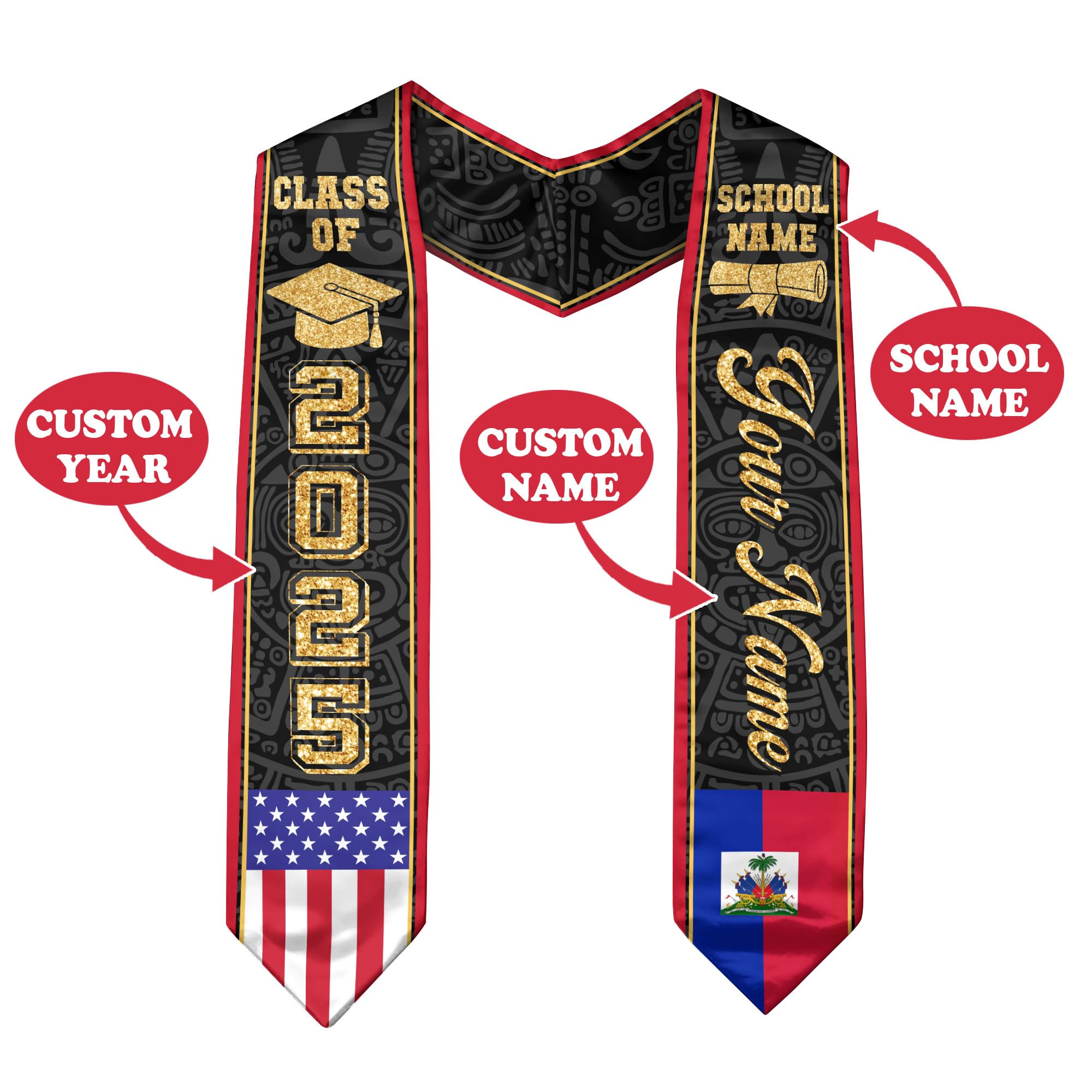 Custom Haiti Flag Graduation Stole & Sash 2025 - Personalized Haitian American Heritage Stole for Graduation Ceremonies, College & High School Events